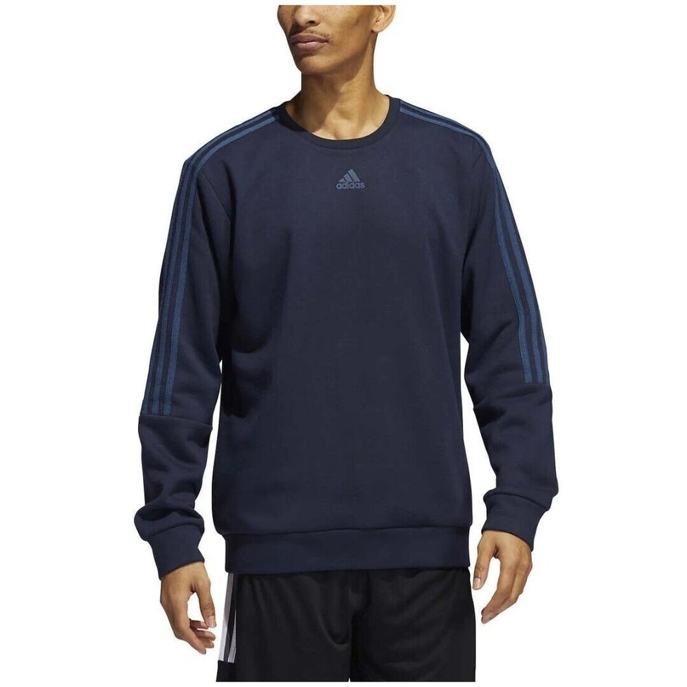 ADIDAS Men’s Crew Neck Pullover Sweatshirt 3-Stripe Navy Blue Size L